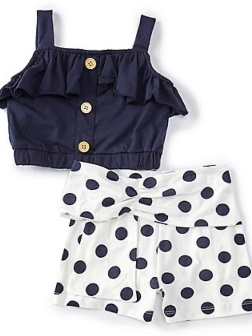 Rare Editions Girls Knit Button Front Top W/Ruffles & Polka Dot Print Shorts 2T
